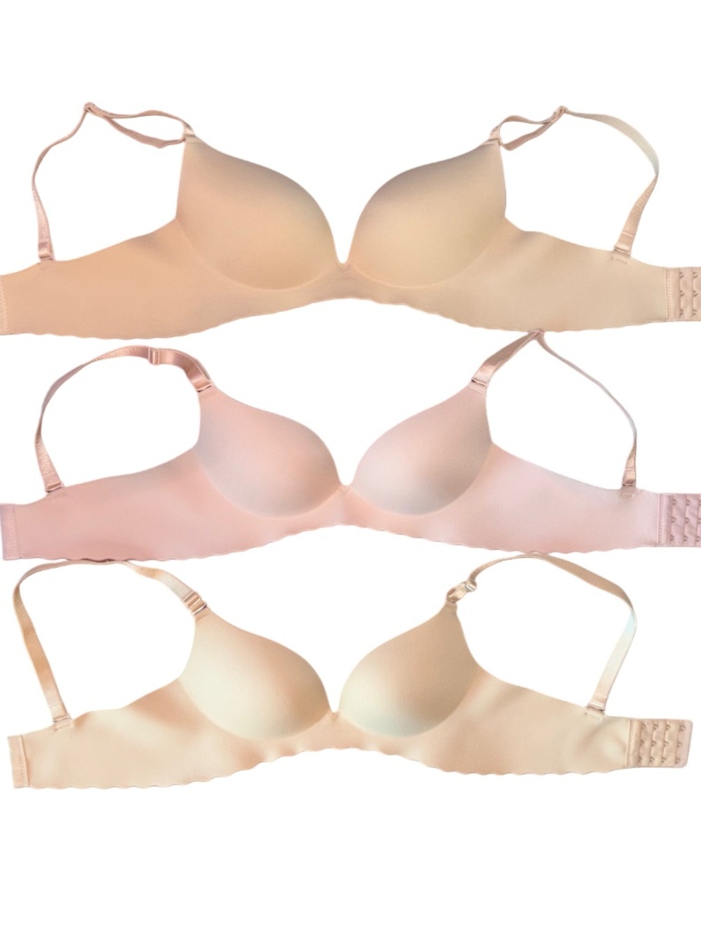 Beige & Light Pink No Wire Push-up Bras - 3-pack